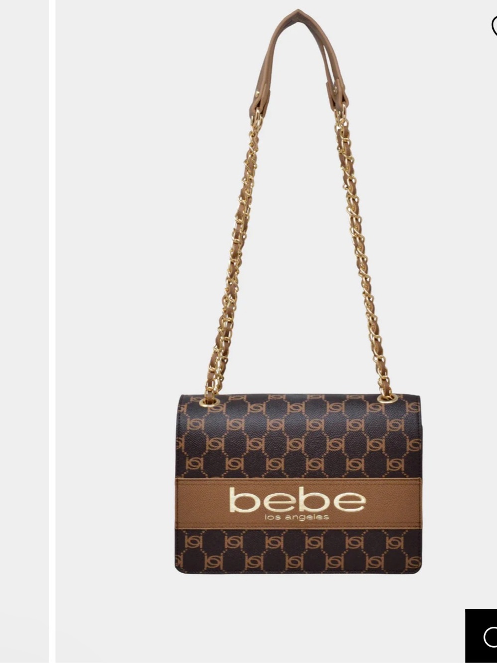 bebe Brown Monogram Shoulder Bag with Gold Chain Straps - Picture 2 of 6